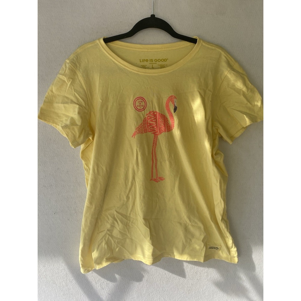 LIFE IS GOOD Tribal Flamingo Tee Womens Size Large Summer‎ City Preppy